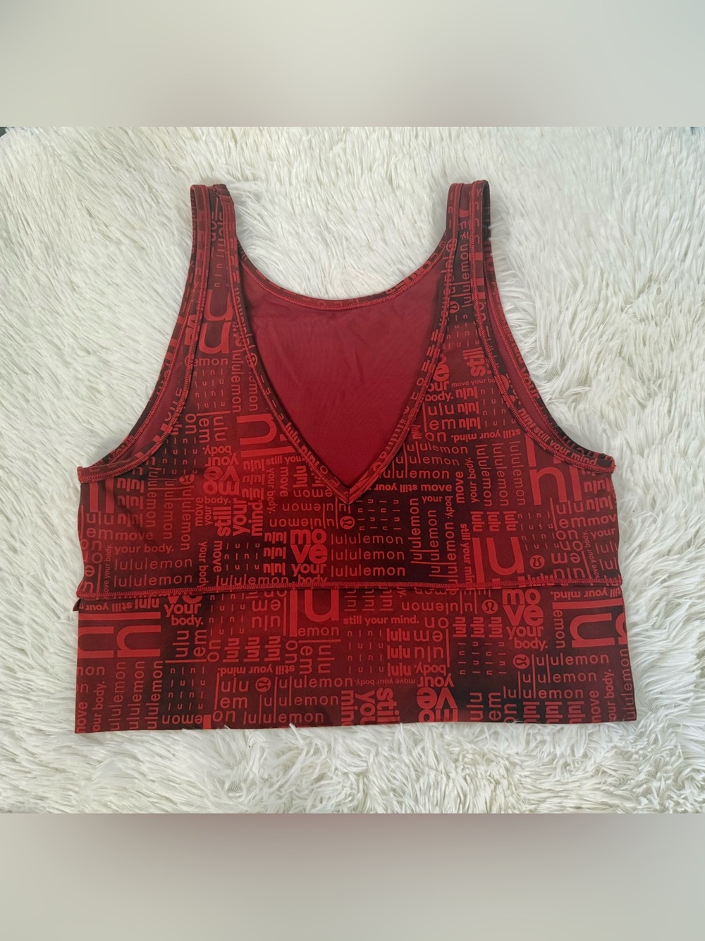 Lululemon Red Logo Print Longline Sports Bra Tank Top Women’s Size 10